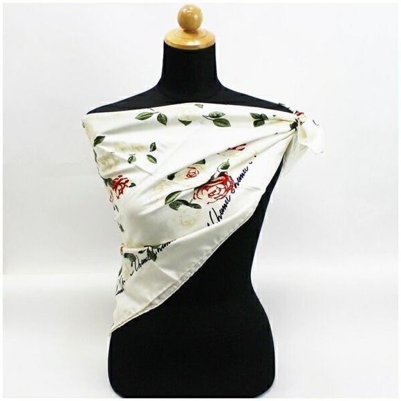 Chanel Silk Scarf Unused Stored Vintage Floral Off-White - Picture 1 of 4